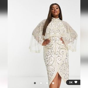 ASOS DESIGN Curve pearl embellished midi dress in white